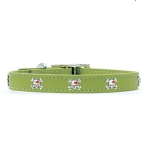 Green Genuine Leather With Skull & Bones Rivets Dog Collar